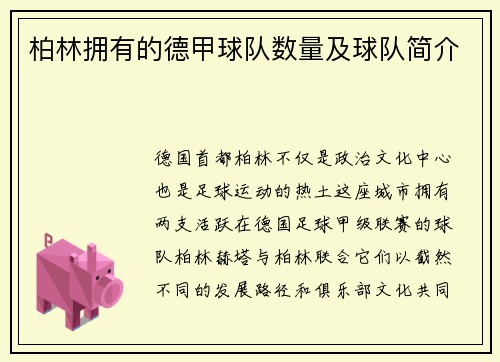 柏林拥有的德甲球队数量及球队简介